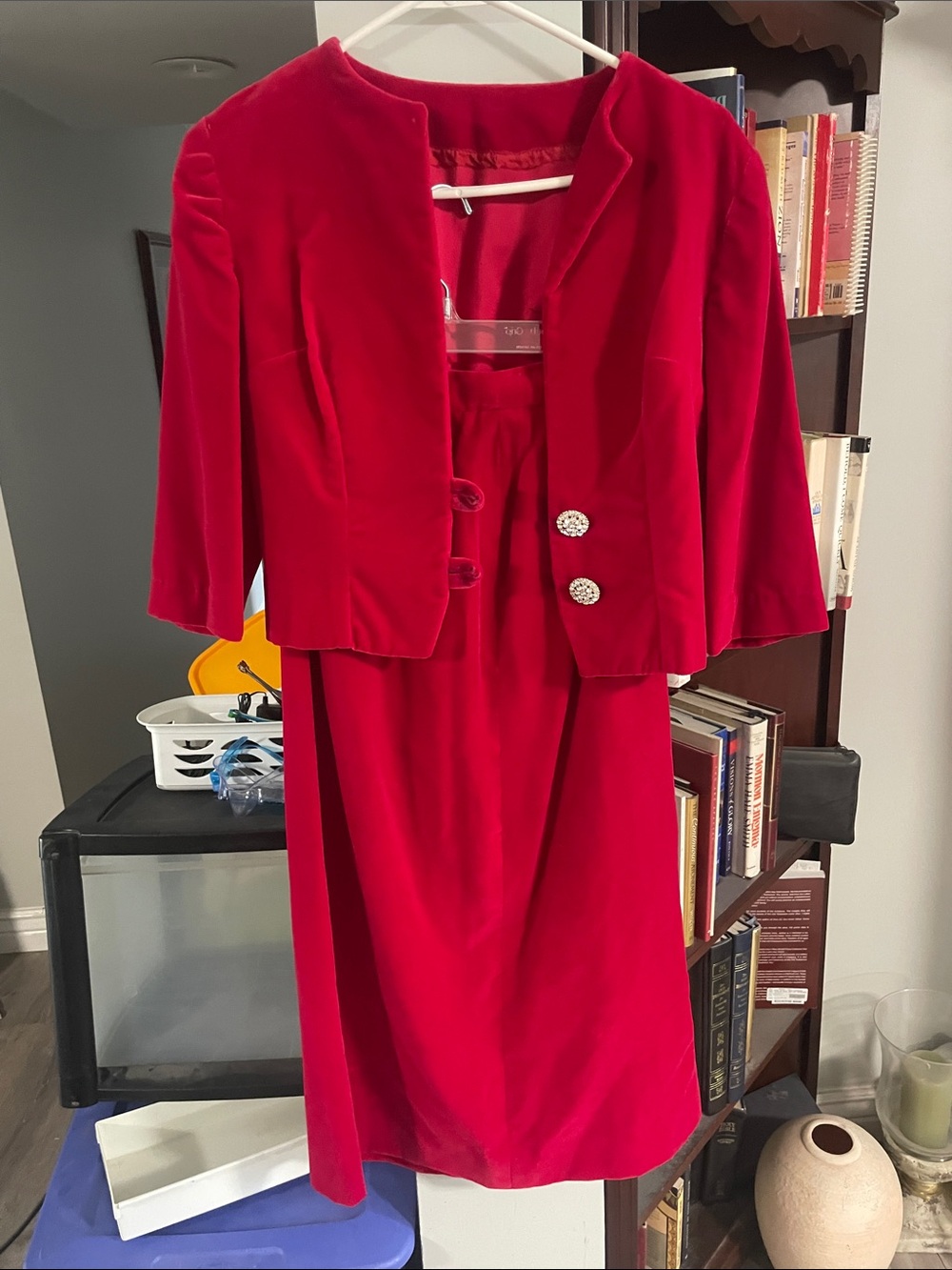 Love Red Velvet Open Blazer with Decorative Rhinestone Buttons - Picture 1 of 3
